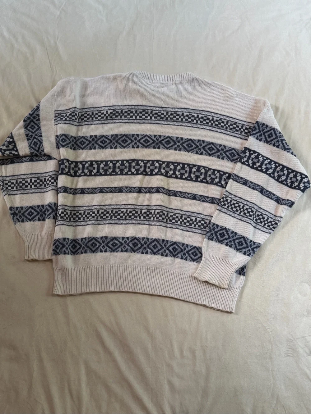 John Ashford White and Navy Crewneck Sweater